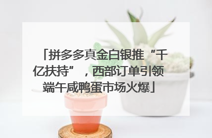 拼多多真金白银推“千亿扶持”，西部订单引领端午咸鸭蛋市场火爆