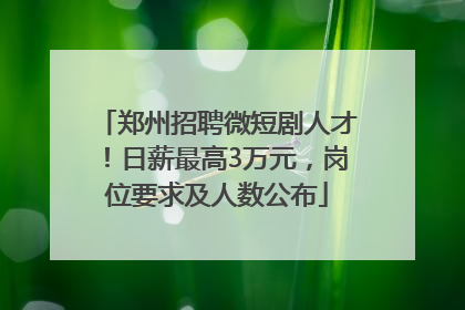 郑州招聘微短剧人才！日薪最高3万元，岗位要求及人数公布